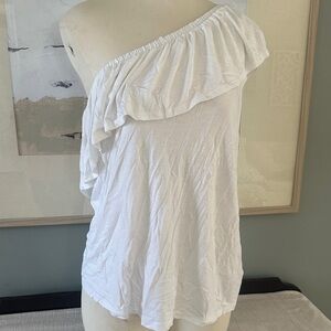 Old Navy White Ruffled One-Shoulder Blouse